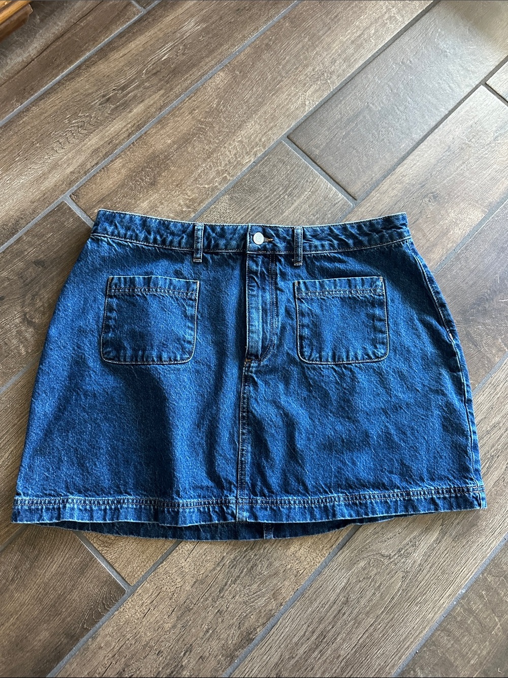 ASOS Dark Blue Denim Mini Skirt with Front Patch Pockets